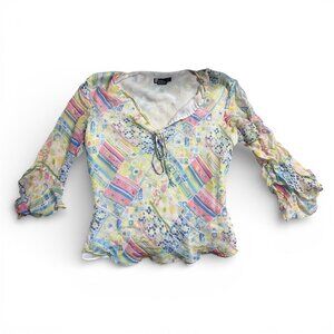 Patchwork Beaded Sequin Silk Half Sleeve blouse